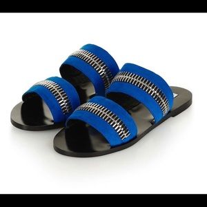 Bright Blue Topshop zipper slide sandals